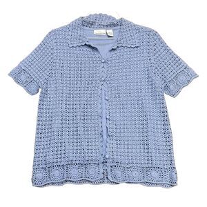 Croft & Barrow Cardigan Sweater Crochet Knit Short Sleeve Sweater M Periwinkle